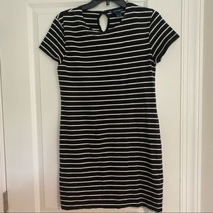 French connection black and white striped stretch t-shirt dress
